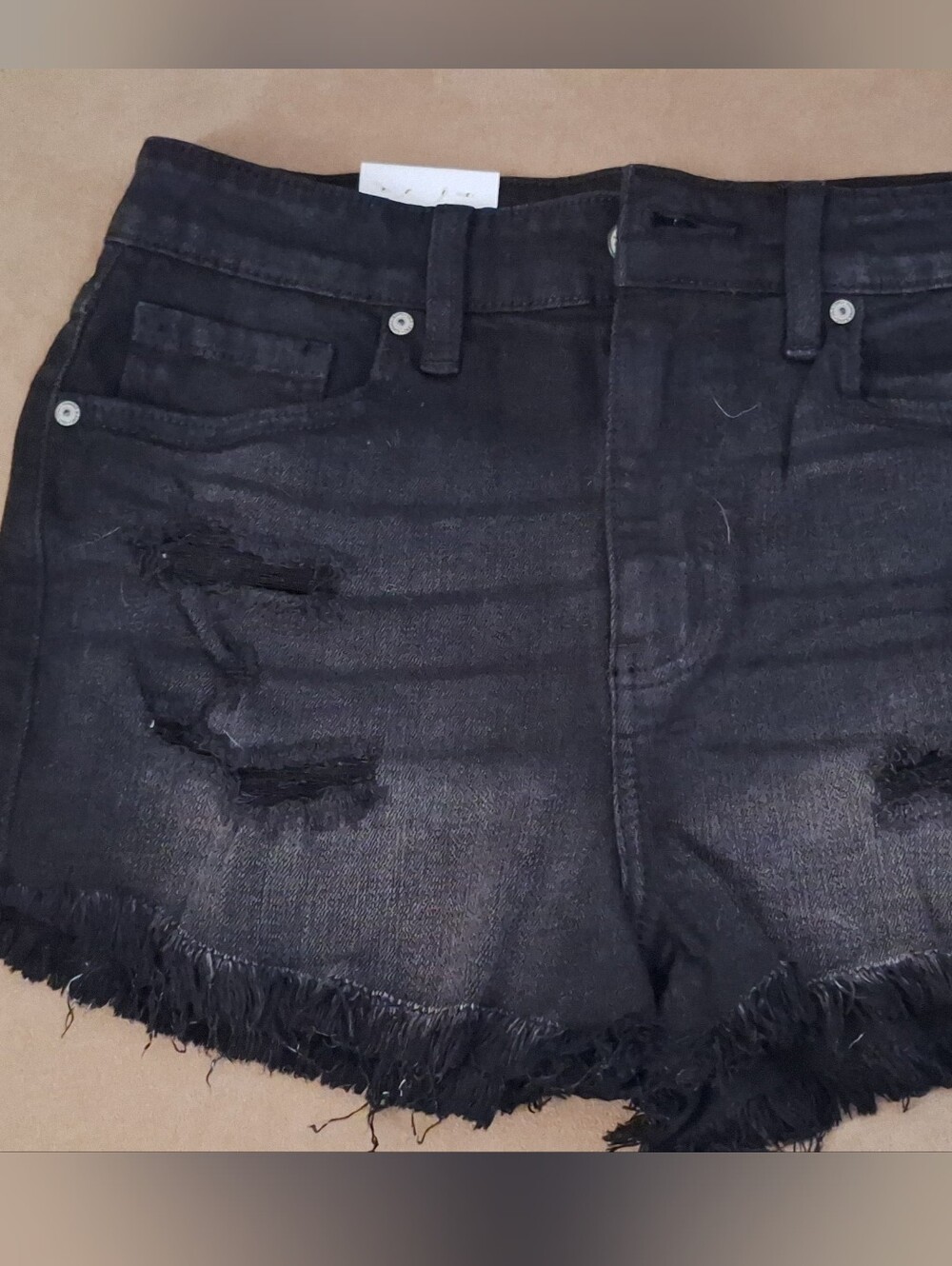 eunina Black Distressed Frayed Hem Denim Shorts
